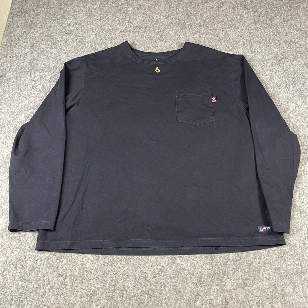 Lapco FR Long Sleeve Pocket T-Shirt Men 2XL Navy Blue Flame Resistant CAT 2 NFPA